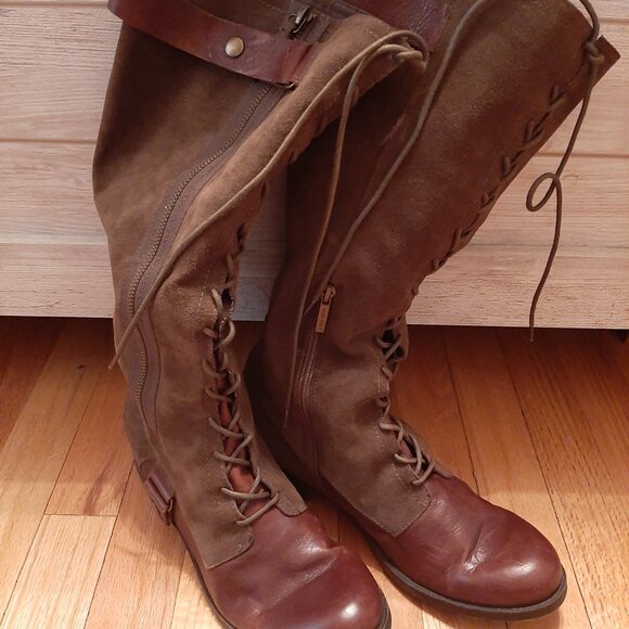 American Vintage Women's Leather Lace-Up, Zip-Up Tall Brown Boots Size 10M - Picture 3 of 6